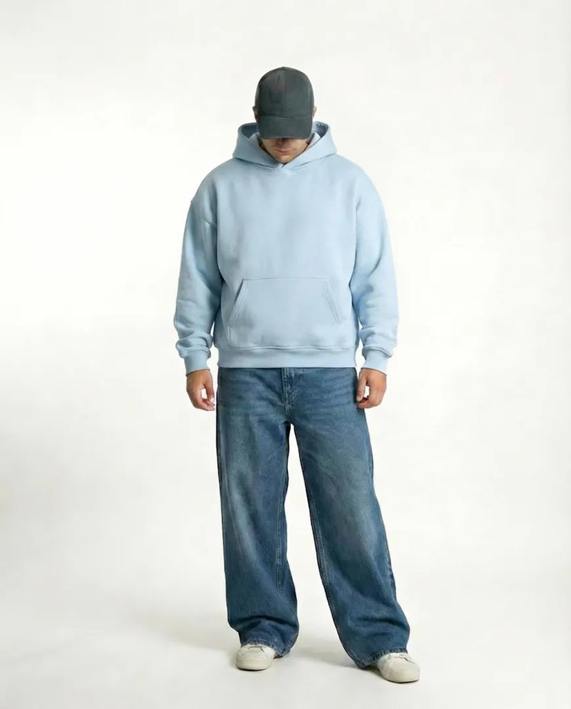 Drop Shoulder Hoodie - Baby Blue