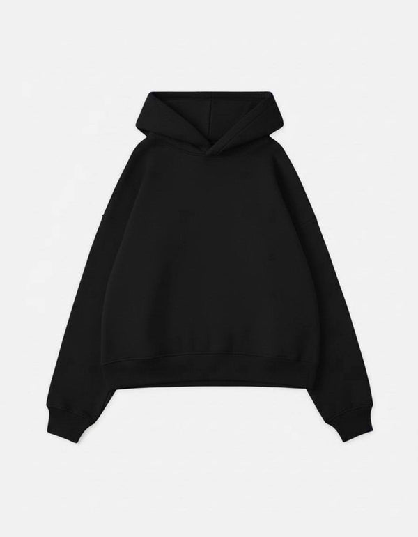 Drop Shoulder Black Hoodie