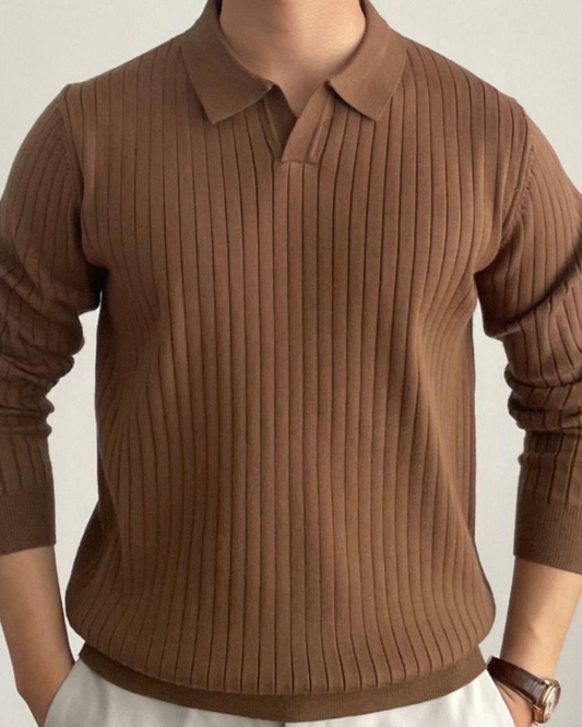 Slim Fit Brown Polo Basic Knitted Pullover