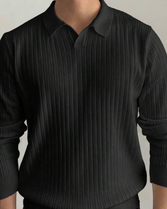 Slim Fit Black Polo Basic Knitted Pullover