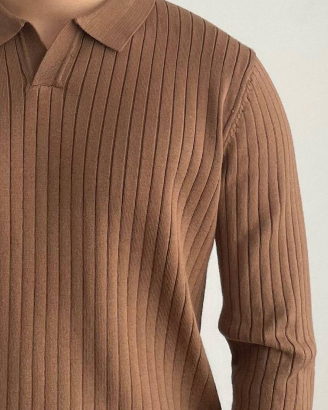 Slim Fit Brown Polo Basic Knitted Pullover