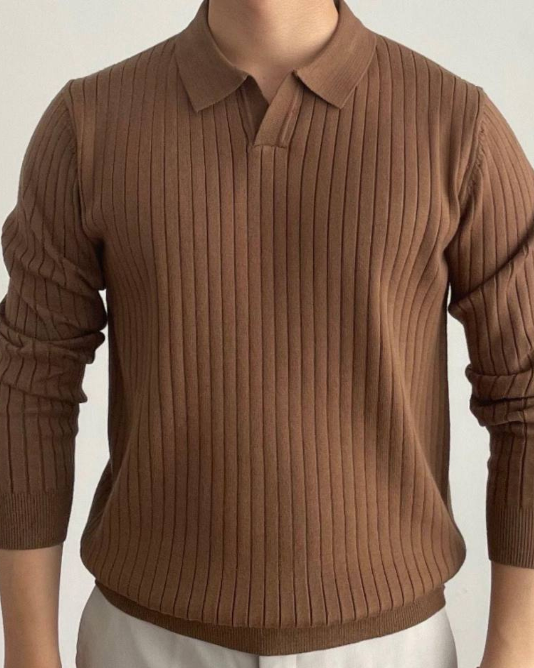 Slim Fit Brown Polo Basic Knitted Pullover