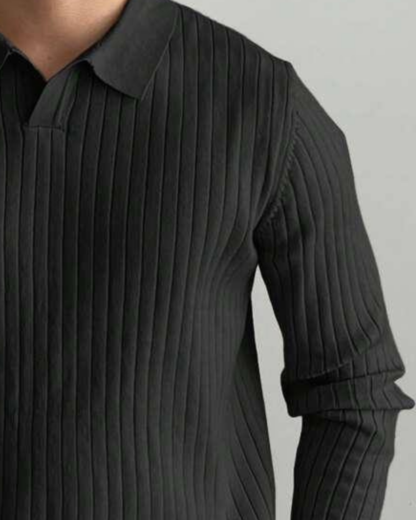 Slim Fit Black Polo Basic Knitted Pullover