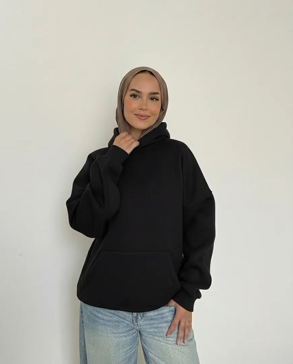 Drop Shoulder Hoodie - Black