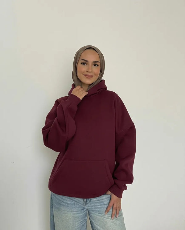 Drop Shoulder Hoodie - Burgundy