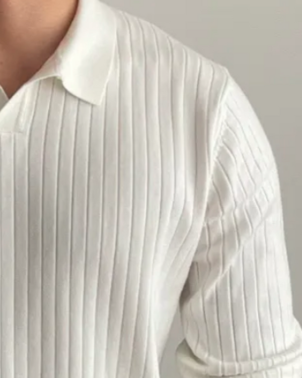 Slim Fit Off-White Polo Basic Knitted Pullover