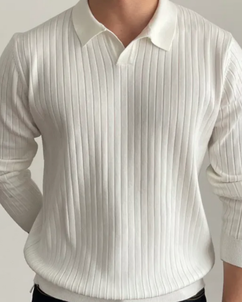 Slim Fit Off-White Polo Basic Knitted Pullover