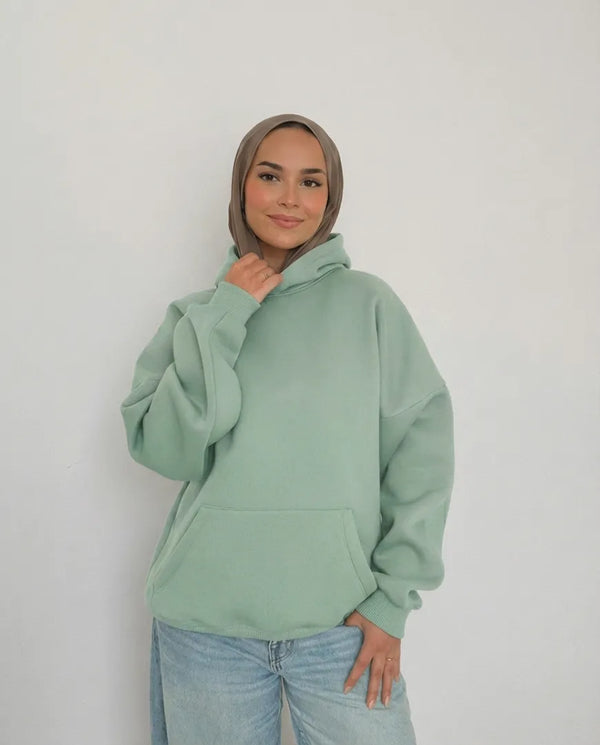 Drop Shoulder Hoodie - Mint Green