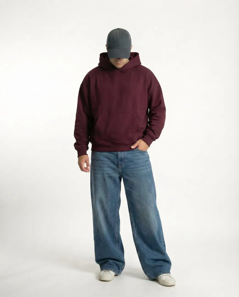 Drop Shoulder Hoodie - Burgundy