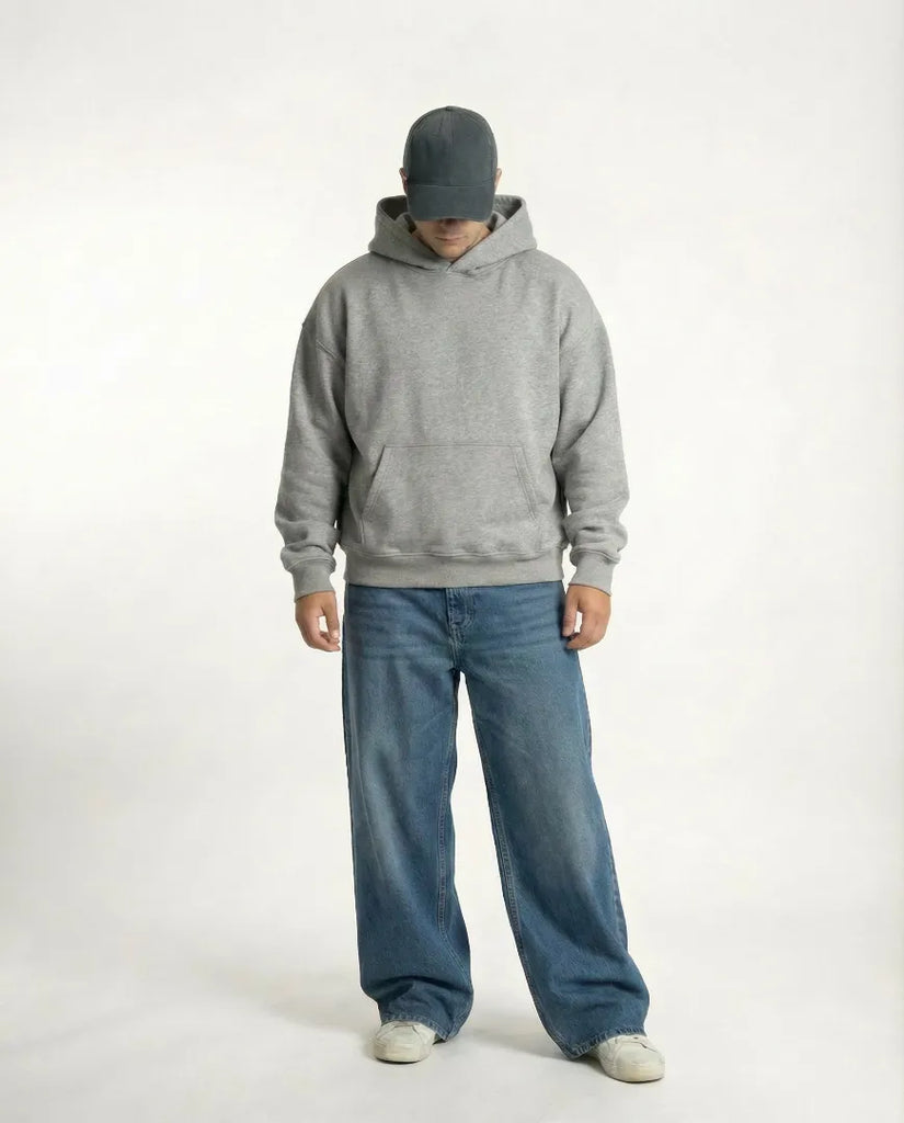 Drop Shoulder Hoodie -  Heather Grey