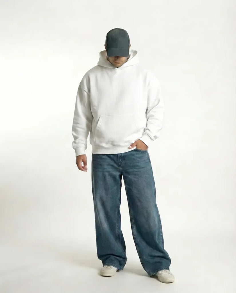 Drop Shoulder Hoodie - White