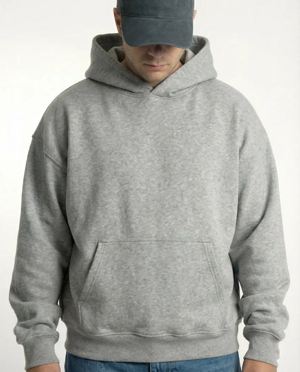 Drop Shoulder Hoodie -  Heather Grey