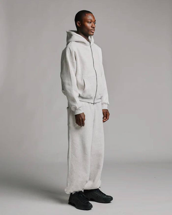 Drop Shoulder Zip Hoodie - Grey